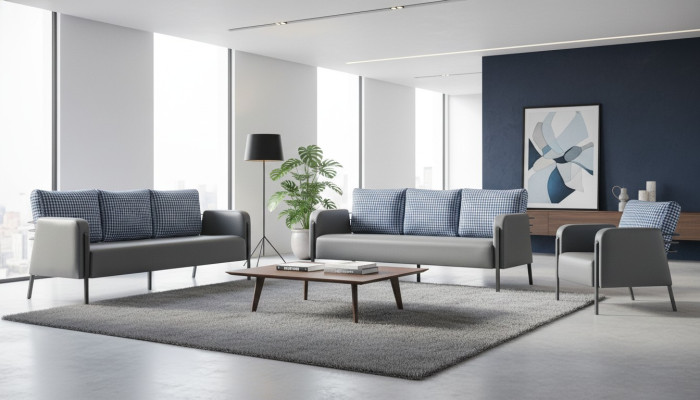 Sofa set grey blue leather sofa 3-seater armchair modern 1-seater leather textile
