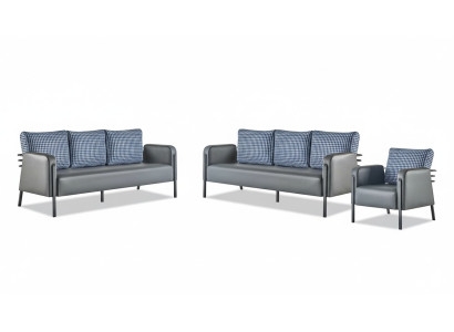 Sofa set grey blue leather sofa 3-seater armchair modern 1-seater leather textile
