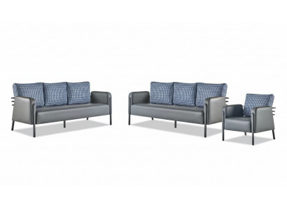 Sofa set grey blue leather sofa 3-seater armchair modern 1-seater leather textile