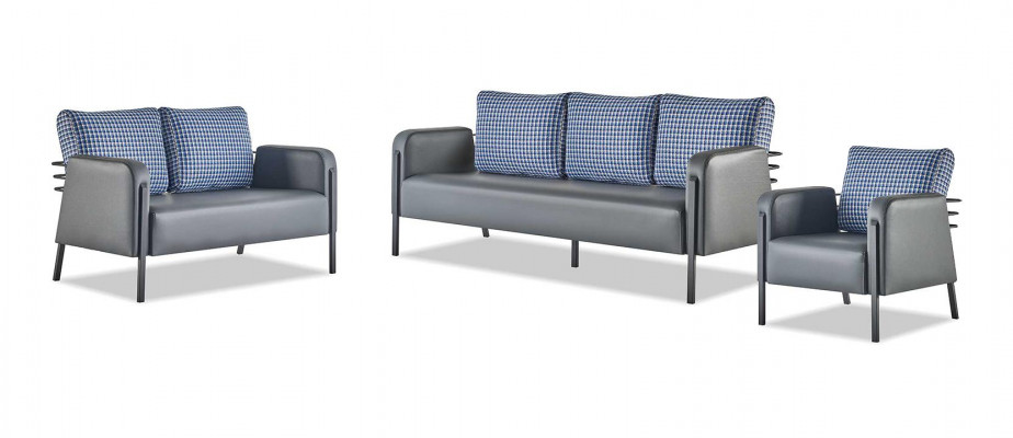 Modern Sofa Set 3-Seater 2-Seater Armchair Blue Gray Leather Stainless Steel