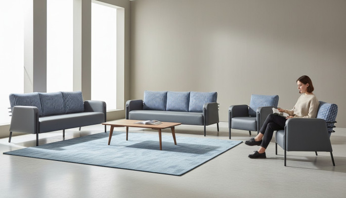Sofas Upholstery Stainless Steel Leather Sofa Set 3-Seater Armchair Gray Blue Fabric