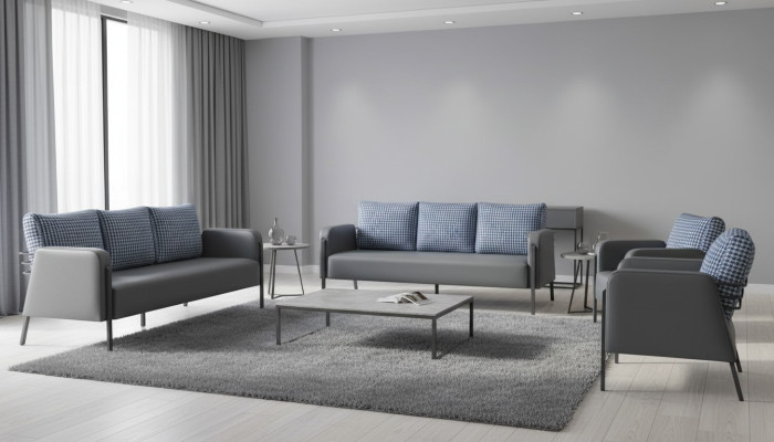 Sofas Upholstery Stainless Steel Leather Sofa Set 3-Seater Armchair Gray Blue Fabric
