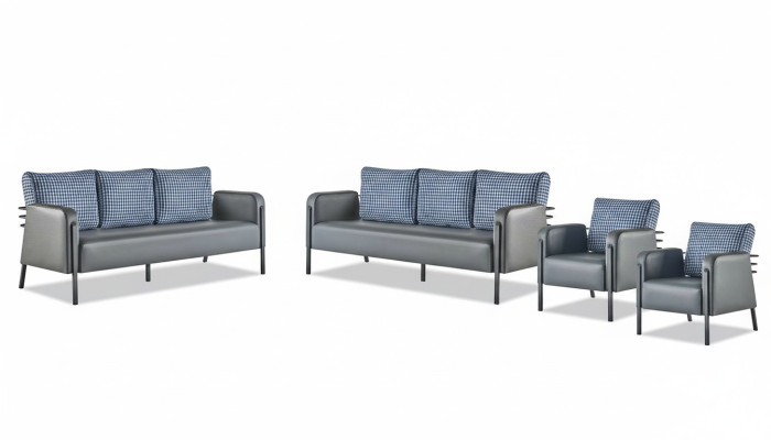 Sofas Upholstery Stainless Steel Leather Sofa Set 3-Seater Armchair Gray Blue Fabric