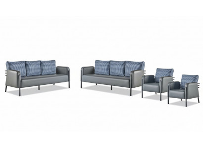 Sofas Upholstery Stainless Steel Leather Sofa Set 3-Seater Armchair Gray Blue Fabric