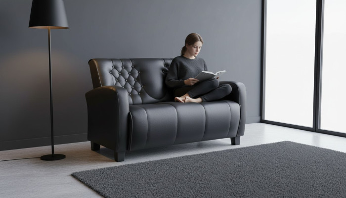 Ledesofa Chesterfield Couch 2-seater Sofa Modern Two-seater Leather Wood