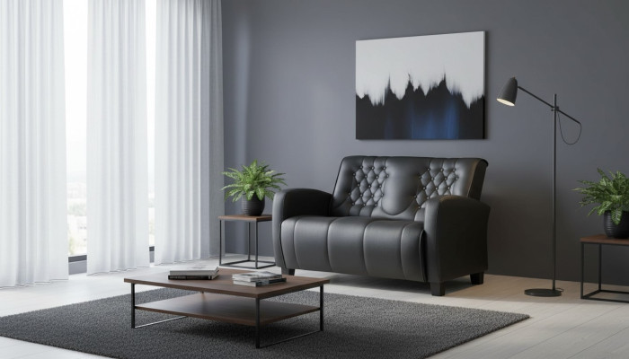 Ledesofa Chesterfield Couch 2-seater Sofa Modern Two-seater Leather Wood