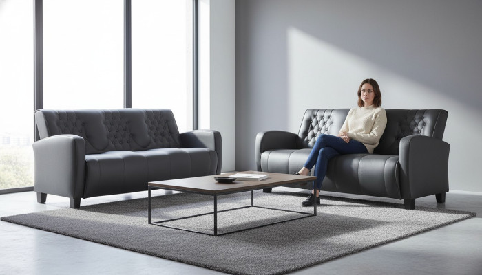 Chesterfield Couch 3-Seater Sofas Sofa Set Modern Leather Sofas Wood Buttons
