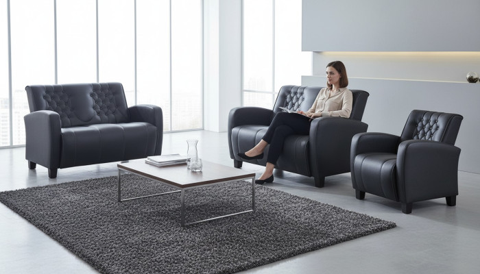 Leather Sofa Set 2-Seater Armchair Chesterfield Couch Black Modern Buttons