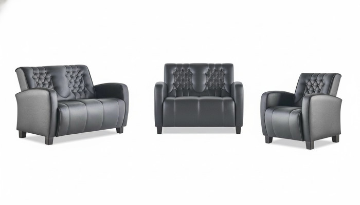 Leather Sofa Set 2-Seater Armchair Chesterfield Couch Black Modern Buttons