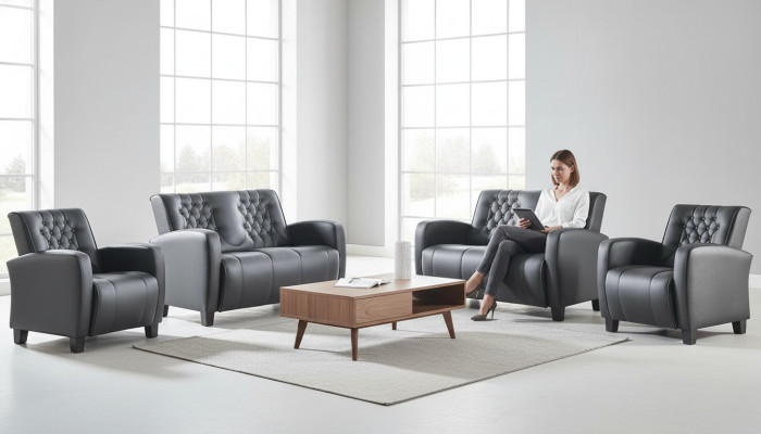Sofa Set 2-Seater Armchair Black Chesterfield Modern Leather Sofas