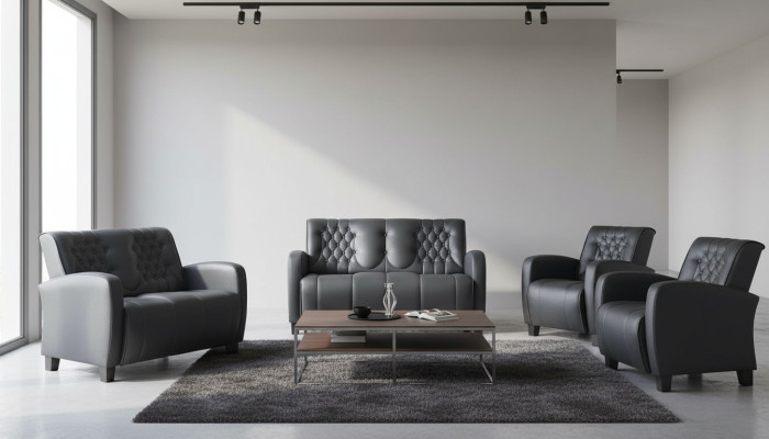 Sofa Set 2-Seater Armchair Black Chesterfield Modern Leather Sofas