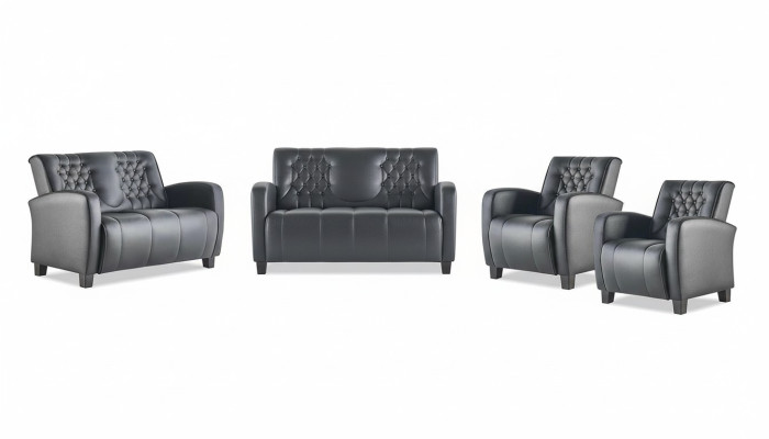 Sofa Set 2-Seater Armchair Black Chesterfield Modern Leather Sofas