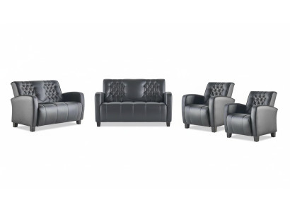 Sofa Set 2-Seater Armchair Black Chesterfield Modern Leather Sofas