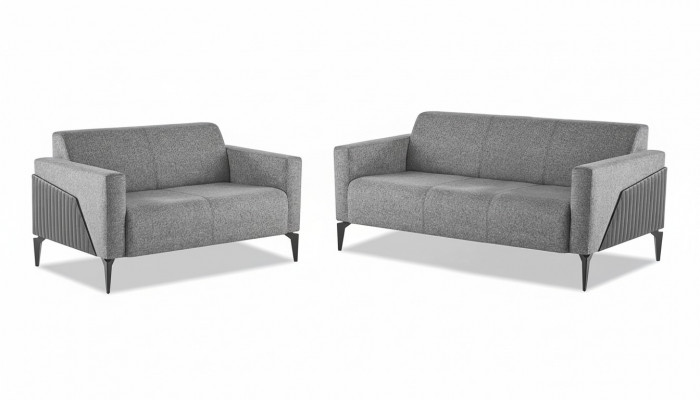 Sofa set, 3-seater, 2-seater, gray leather, modern couch, fabric