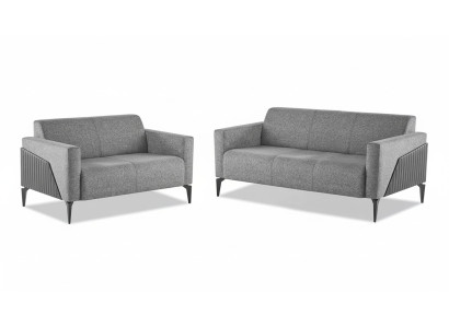 Sofa set, 3-seater, 2-seater, gray leather, modern couch, fabric
