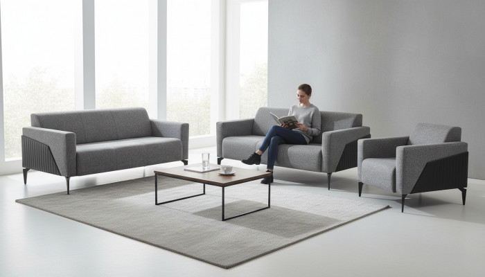 Modern Sofas Sofa Set 3-piece 2x 3-seater Armchair Gray Sofa Suite Seating Furniture