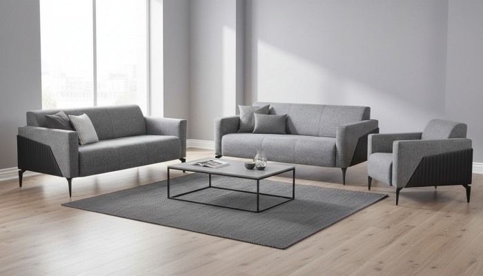 Modern Sofas Sofa Set 3-piece 2x 3-seater Armchair Gray Sofa Suite Seating Furniture
