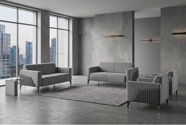 Complete Sofa Set Loveseat Armchair Gray Stainless Steel Textile Wood