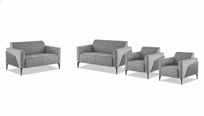 Complete Sofa Set Loveseat Armchair Gray Stainless Steel Textile Wood