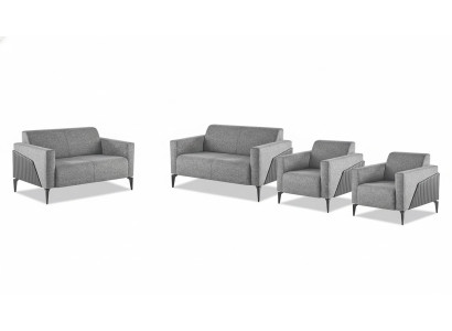 Complete Sofa Set Loveseat Armchair Gray Stainless Steel Textile Wood
