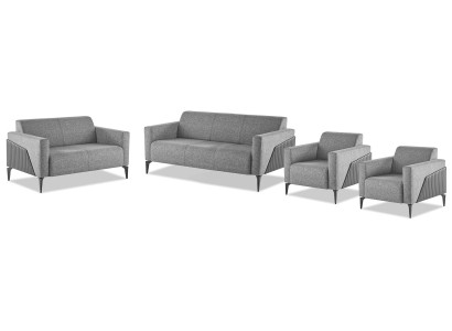 Sofa set 3-seater 2-seater armchair gray textile stainless steel wood modern