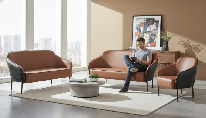 Leather sofa set stainless steel set 2-seater armchair brown black leather sofas