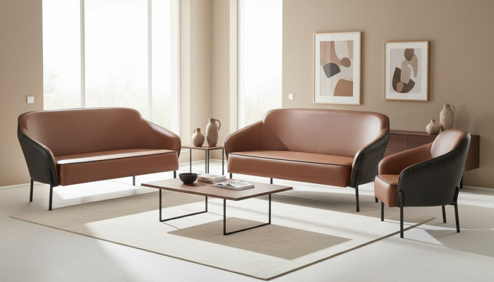 Leather sofa set stainless steel set 2-seater armchair brown black leather sofas