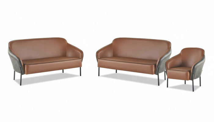 Leather sofa set stainless steel set 2-seater armchair brown black leather sofas
