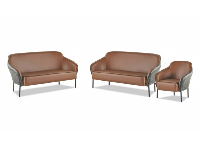 Leather sofa set stainless steel set 2-seater armchair brown black leather sofas