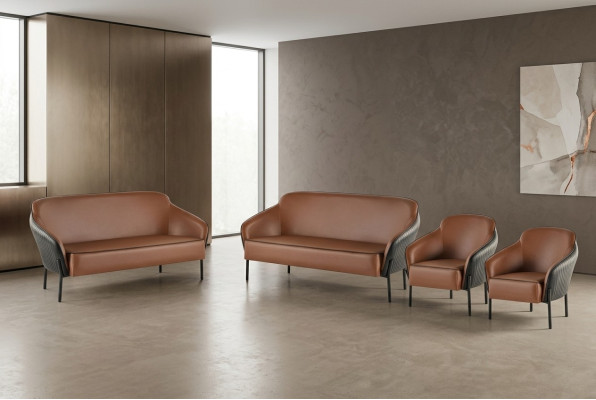 Sofa Set Brown Black Sofa Suite 2-Seater Armchair Leather Stainless Steel Wood