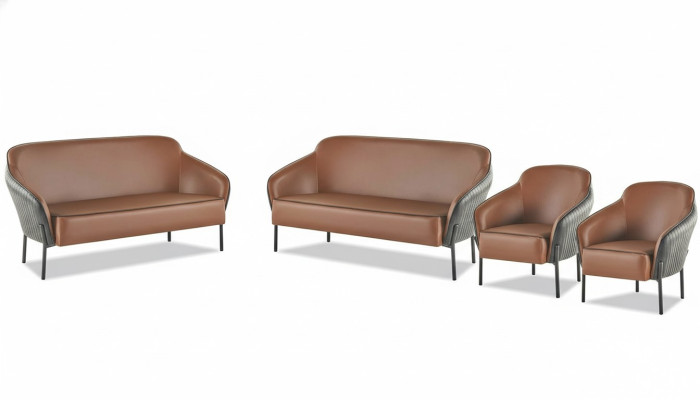 Sofa Set Brown Black Sofa Suite 2-Seater Armchair Leather Stainless Steel Wood