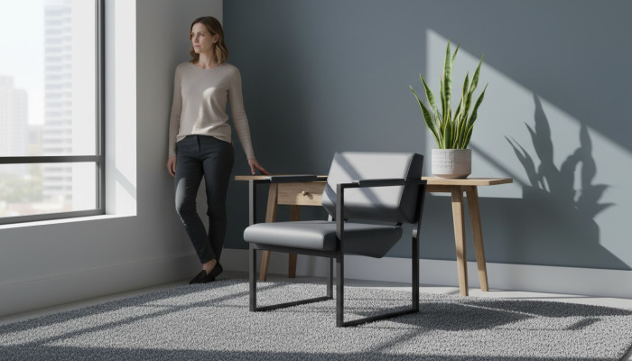 Office chair armchair, four-sided, stainless steel, black, solid color, 1-seater, leather.
