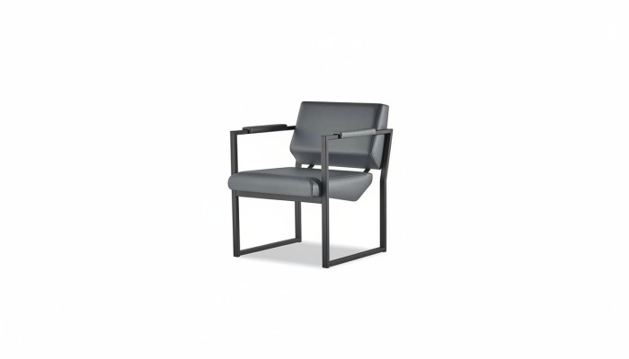 Office chair armchair, four-sided, stainless steel, black, solid color, 1-seater, leather.