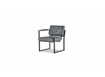 Office chair armchair, four-sided, stainless steel, black, solid color, 1-seater, leather.