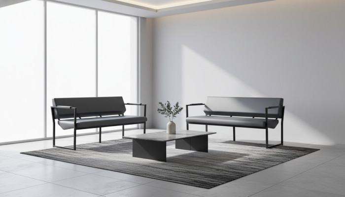 3-seater set of leather sofas, black stainless steel, leather, modern sofa set, couch