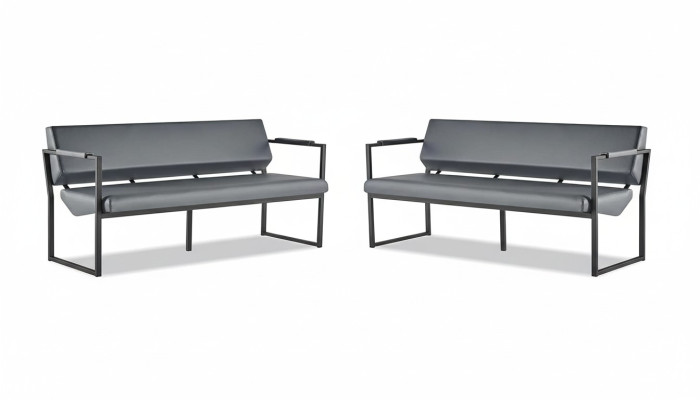 3-seater set of leather sofas, black stainless steel, leather, modern sofa set, couch