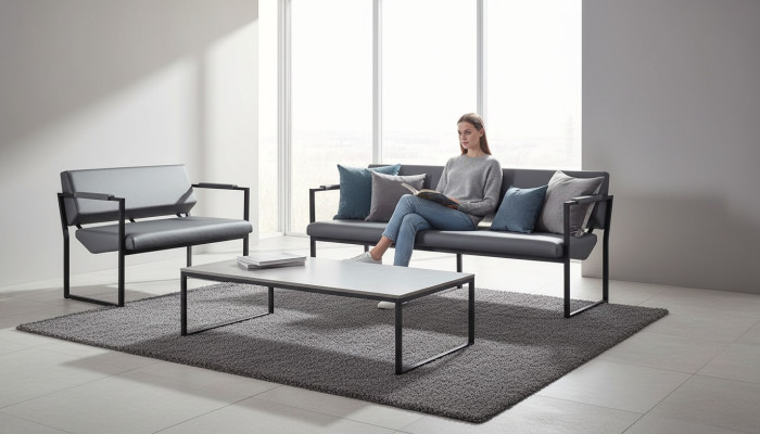 Leather Sofa Set 3-Seater 2-Seater Black Leather Modern Stainless Steel Couch