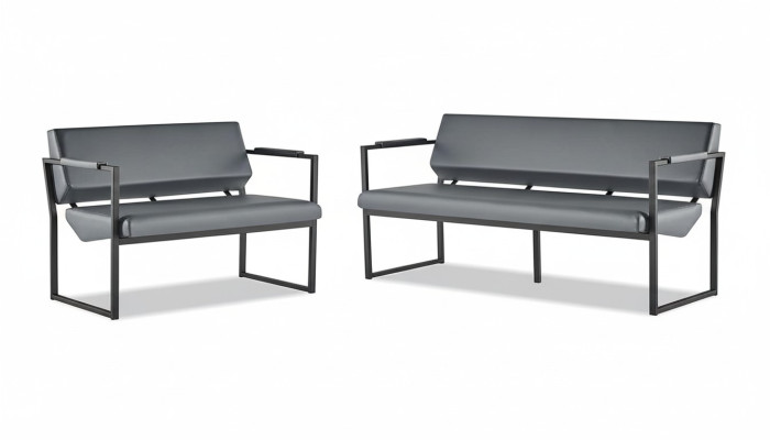Leather Sofa Set 3-Seater 2-Seater Black Leather Modern Stainless Steel Couch