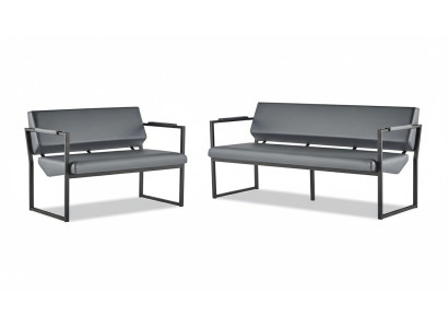 Leather Sofa Set 3-Seater 2-Seater Black Leather Modern Stainless Steel Couch