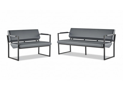 Leather Sofa Set 3-Seater 2-Seater Black Leather Modern Stainless Steel Couch
