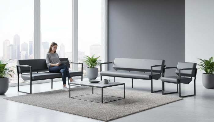 Complete office set sofas 2-seater armchair black leather sofas modern leather