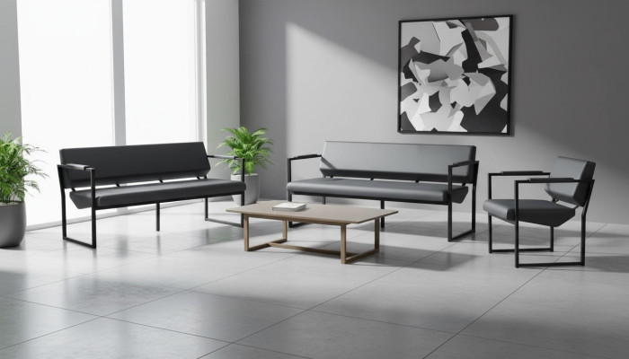 Complete office set sofas 2-seater armchair black leather sofas modern leather