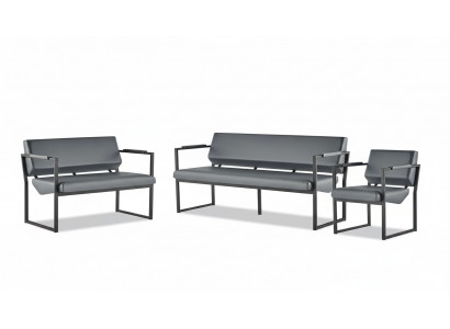 Complete black leather sofa set couch 3-seater 2-seater armchair wood