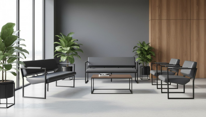 Black Modern Leather Sofa Set 3-Seater Armchair Stainless Steel