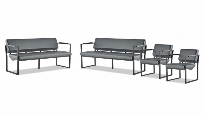 Black Modern Leather Sofa Set 3-Seater Armchair Stainless Steel