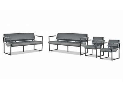 Black Modern Leather Sofa Set 3-Seater Armchair Stainless Steel