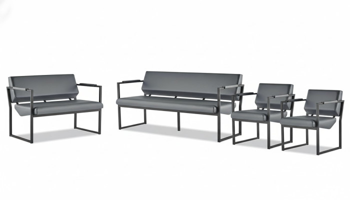 Complete set of sofas 3-seater 2-seater armchair black leather sofas stainless steel
