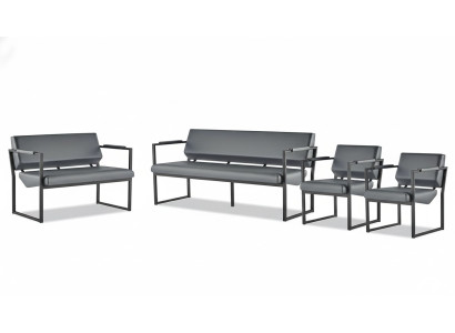 Complete set of sofas 3-seater 2-seater armchair black leather sofas stainless steel