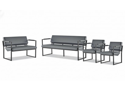 Complete set of sofas 3-seater 2-seater armchair black leather sofas stainless steel