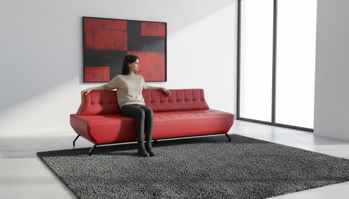 Couch Art Deco Design Red 3-Seater Sofa Seating Furniture Chesterfield Buttons